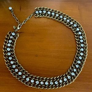 Antiqued gold and rhinestone collar necklace